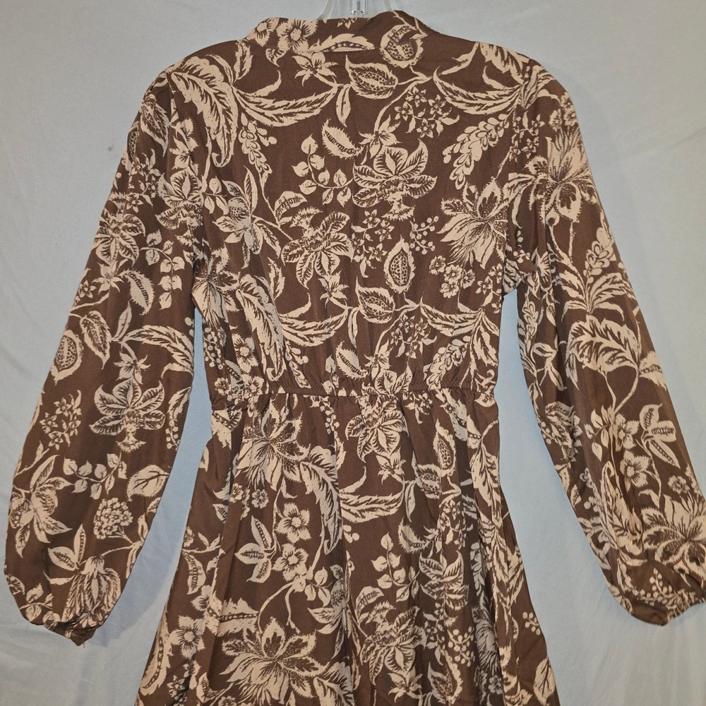 Rusttydustty Maxi Dress Small Womens Brown Floral Tiered Boho Embroidered V-Neck - Picture 11 of 11